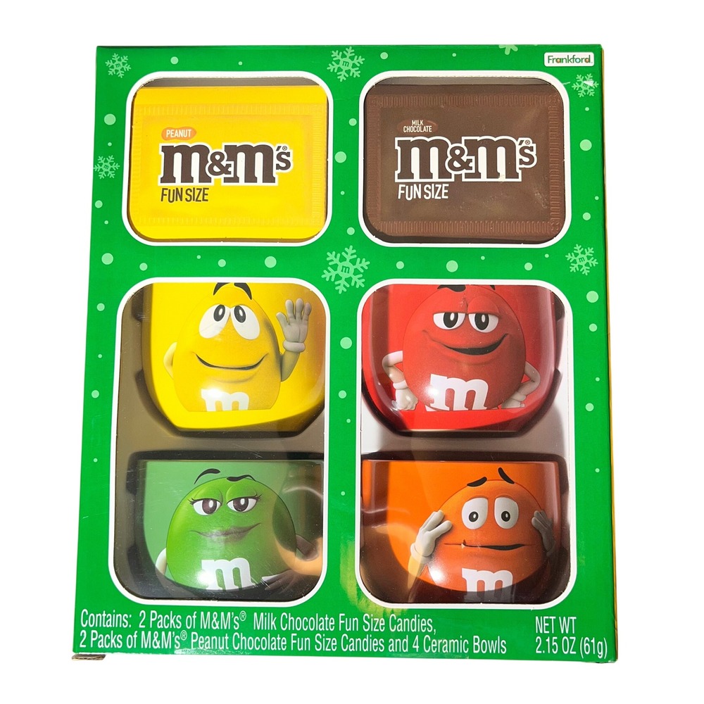 M&M's Frankford Ceramic Snack Bowls Set of 4 Yellow Red Green Orange Characters
